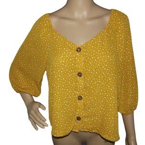 Urban Romantics Size Small Gold Print Balloon Sleeve Shirt top boho flowy blouse